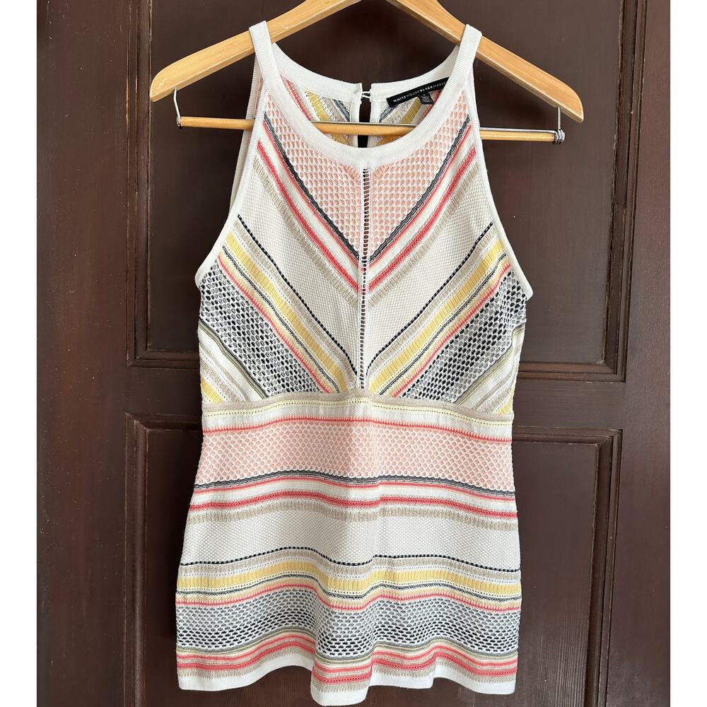 WHITE HOUSE BLACK MARKET Multi Color Mixed Patterns Halter Style Sweater | Small